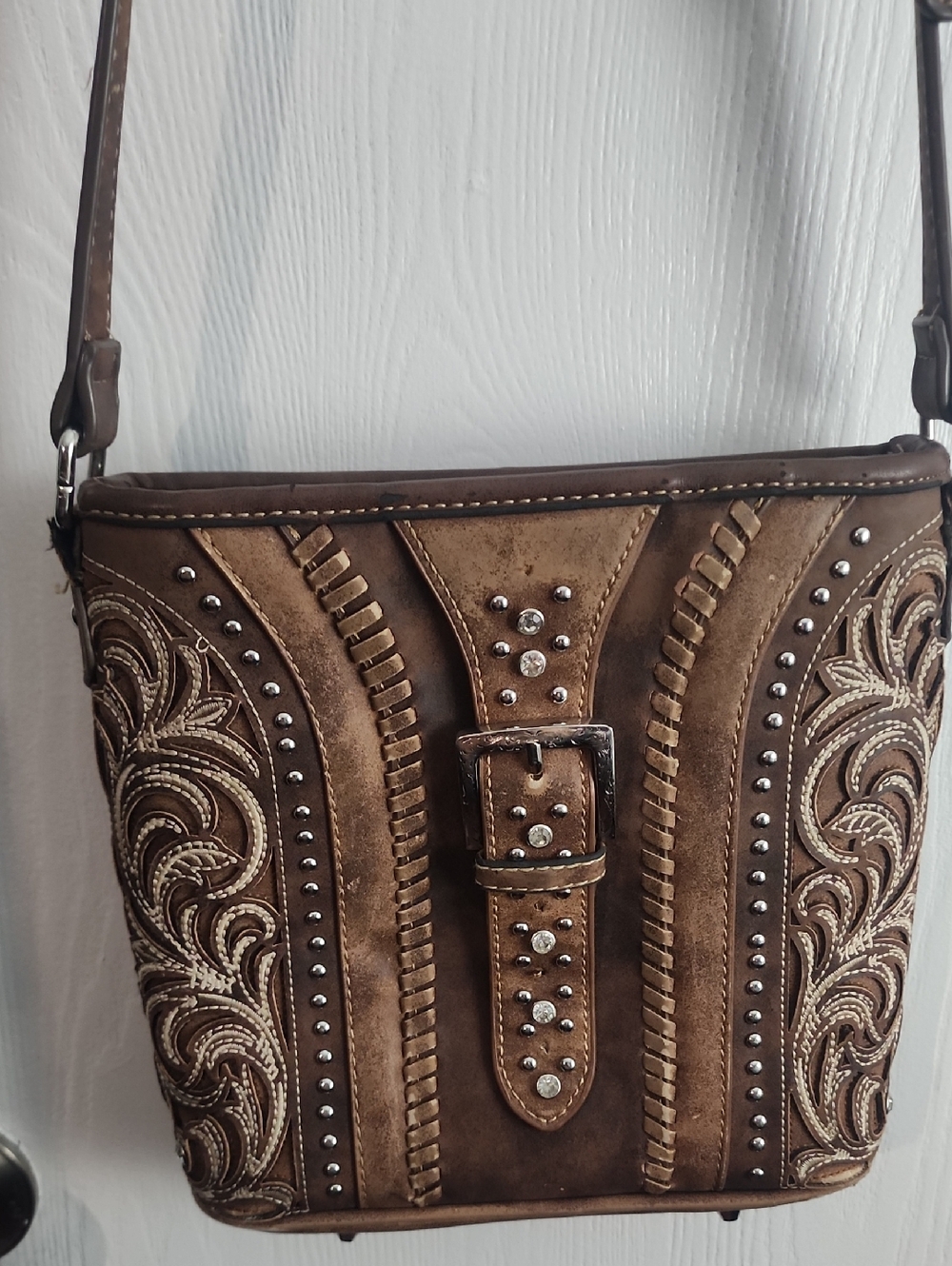 Stylish Brown Embroidered Crossbody Bag